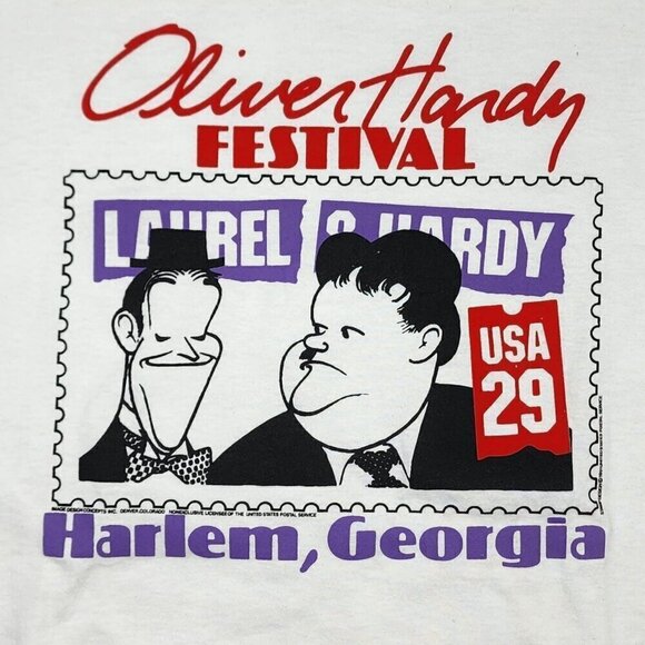 Laurel and Hardy Stamp Commemorative Vintage Cotton T-Shirt, Women's Medium - Picture 1 of 7